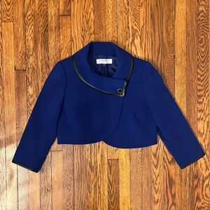 Tahari Royal Blue Cropped Wrap Blazer with Faux Leather Accents